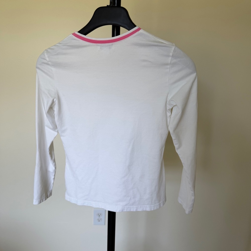 Lilly Pulitzer White Pink Palm Tree Pima Cotton Long Sleeve Ringer Tee Shirt S - Picture 3 of 7